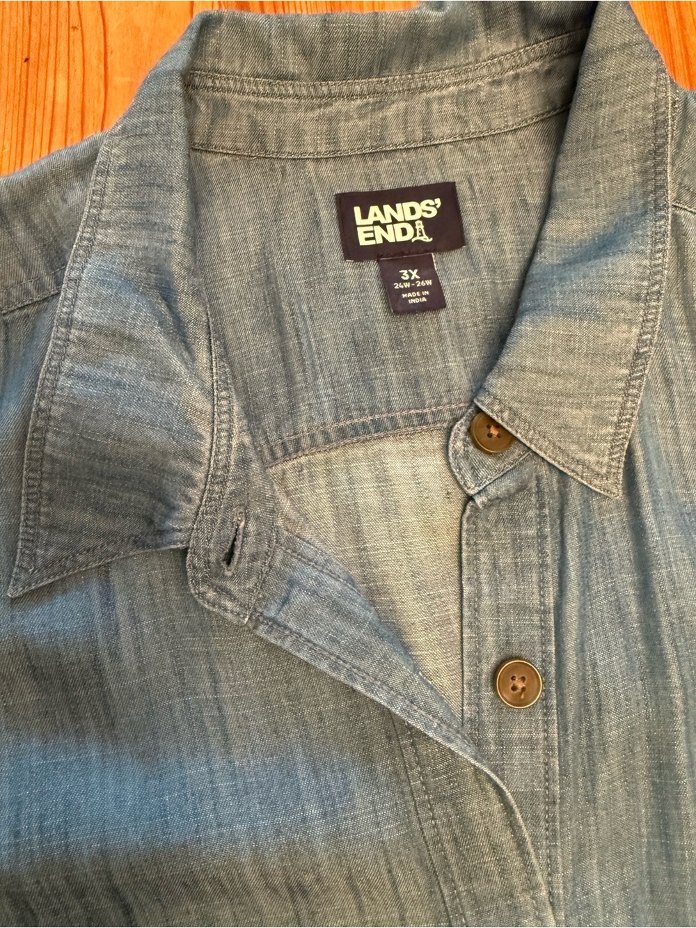 Lands' End Light Blue Chambray dress with Wood-Tone Buttons 3x